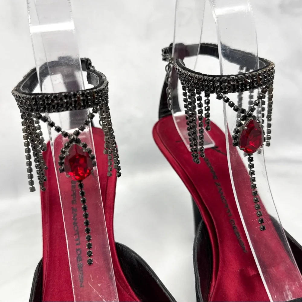 Giuseppe Zanotti Vicini Vintage Gothic Silk Pointed Toe Mule Pump Heels Black - Picture 2 of 16